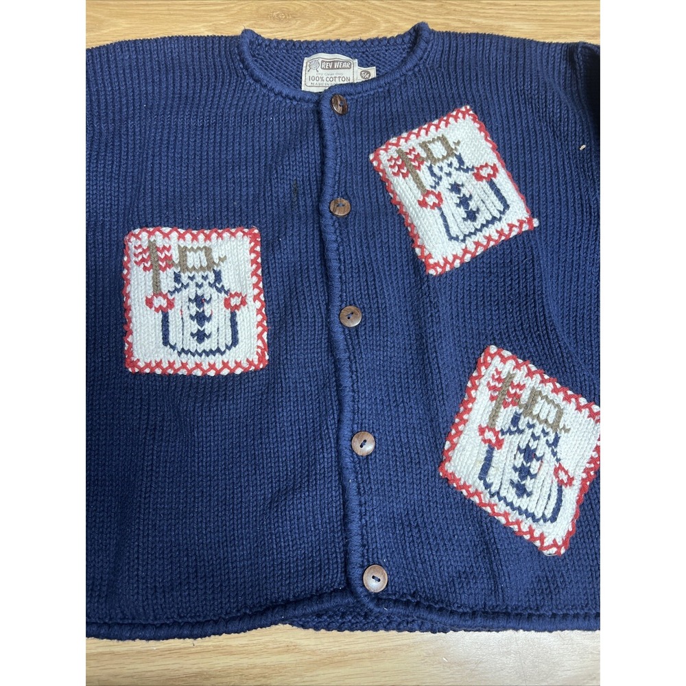 Vintage Rev Wear Women's Small/medium Navy Blue Cardigan Sweater With Snowmen